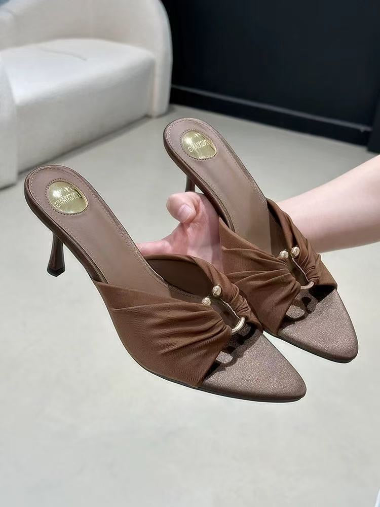 Pointed-Toe Open-Toe Stiletto Heels