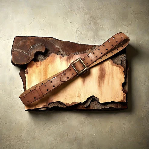 Vintage-style top-grain cowhide men's belt – double-pin brass buckle, double-row buckle design.