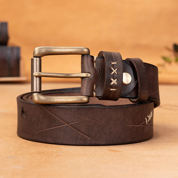 Men's Top-Grain Cowhide Belt with Solid Brass Buckle
