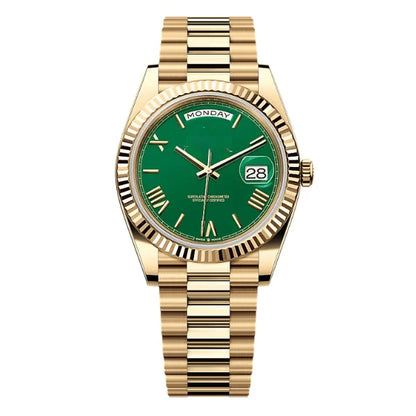 Classic Full-Gold Day-Date Style Watch, Men's President Bracelet Wristwatch, Luxury Waterproof Dress Watch