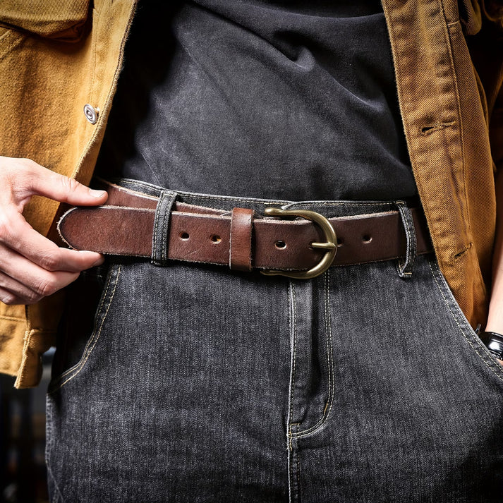 Men's Vintage Casual Wide Belt — Crafted from Top-Grain Cowhide with a Minimalist Design