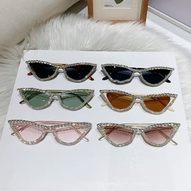 Rhinestone-Embellished Cat-Eye Sunglasses with Jelly-Tone Finish — Stylish Eyewear