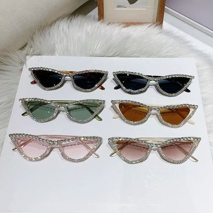 Rhinestone-Embellished Cat-Eye Sunglasses with Jelly-Tone Finish — Stylish Eyewear