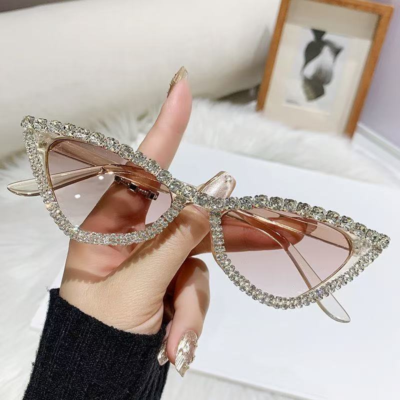Rhinestone-Embellished Cat-Eye Sunglasses with Jelly-Tone Finish — Stylish Eyewear