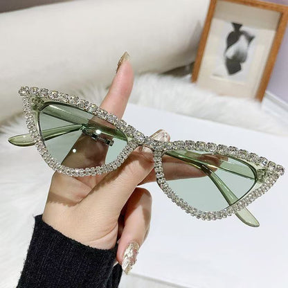 Rhinestone-Embellished Cat-Eye Sunglasses with Jelly-Tone Finish — Stylish Eyewear