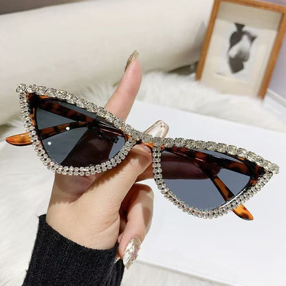 Rhinestone-Embellished Cat-Eye Sunglasses with Jelly-Tone Finish — Stylish Eyewear