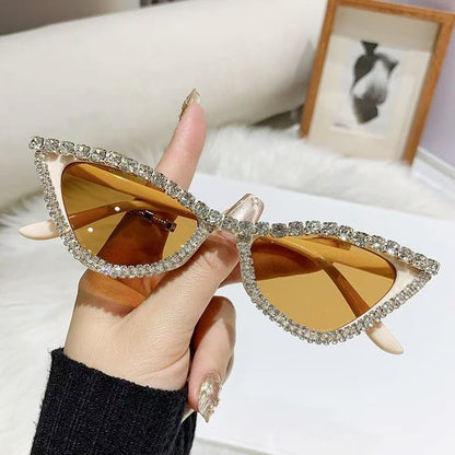 Rhinestone-Embellished Cat-Eye Sunglasses with Jelly-Tone Finish — Stylish Eyewear
