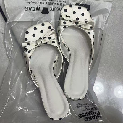 Simple High-Heel Sandals with Bow and Polka-Dot Design
