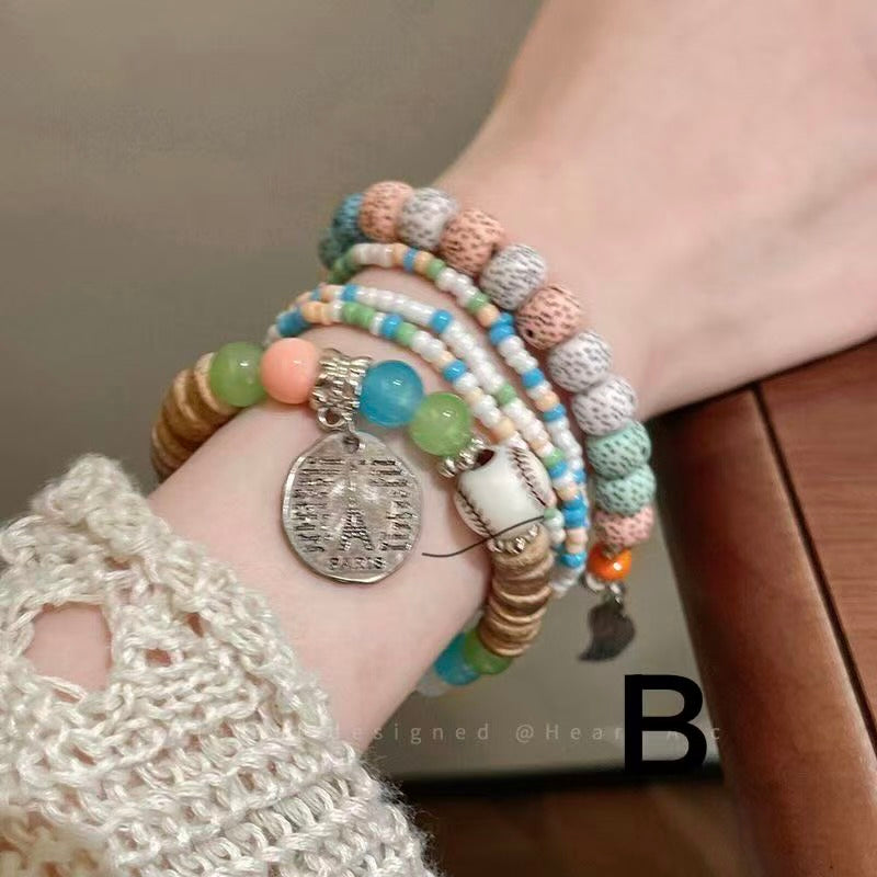 Colorful Beaded Double-Layer Bracelet — Multi-Element "Dopamine" Style