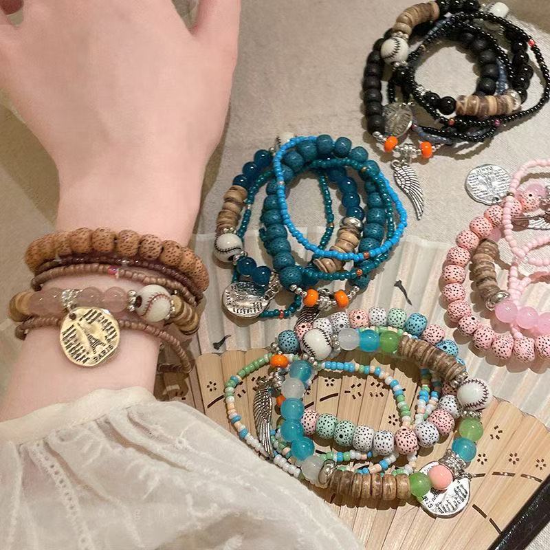 Colorful Beaded Double-Layer Bracelet — Multi-Element "Dopamine" Style