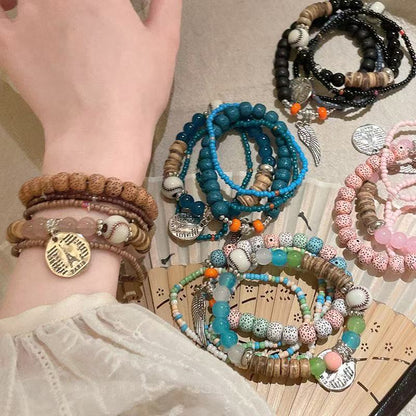 Colorful Beaded Double-Layer Bracelet — Multi-Element "Dopamine" Style