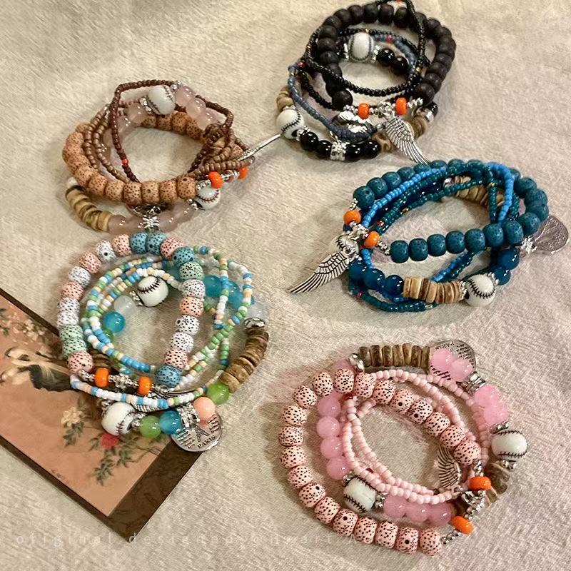 Colorful Beaded Double-Layer Bracelet — Multi-Element "Dopamine" Style