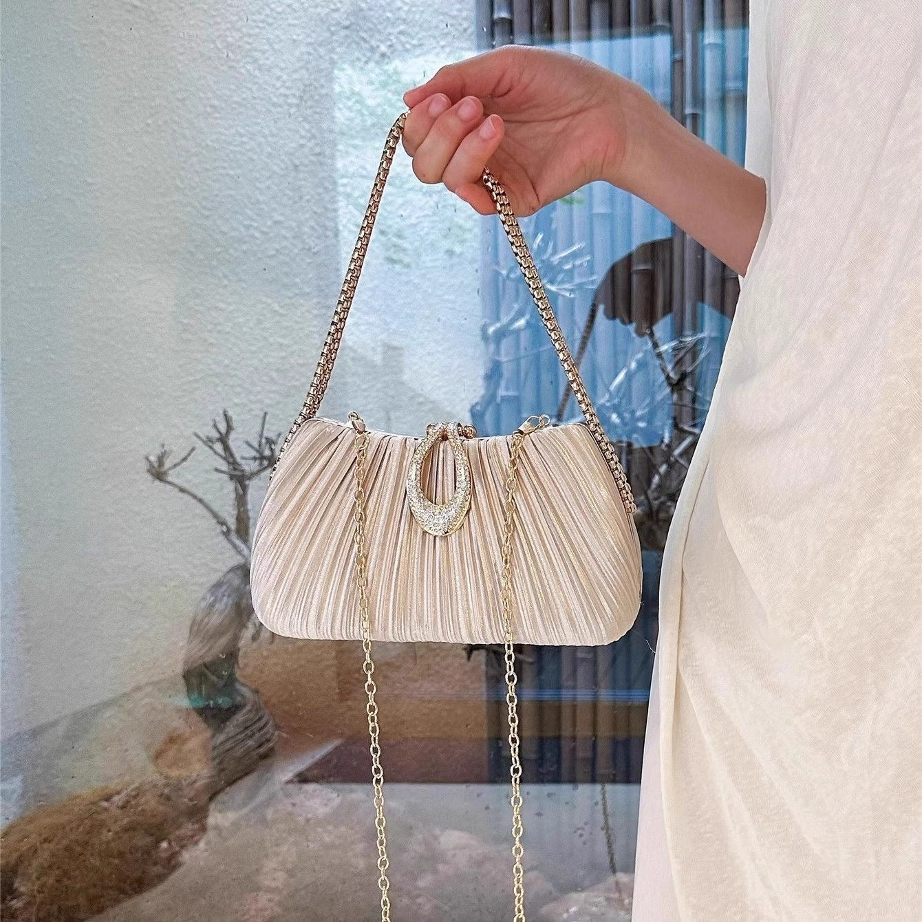 Ruched Rhinestone Handbag