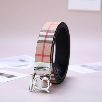 Men's Classic Plaid Auto Buckle Belt, Vintage Business Casual Waist Belt