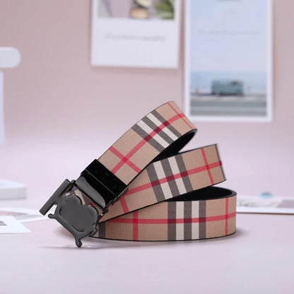 Men's Classic Plaid Auto Buckle Belt, Vintage Business Casual Waist Belt