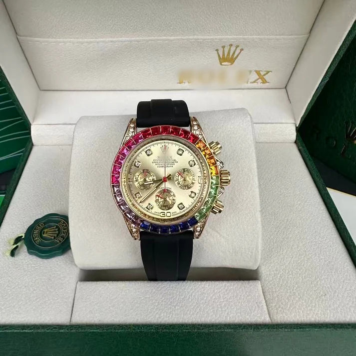 Business-style wristwatch, available with black or gold dial options.