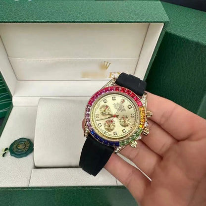 Business-style wristwatch, available with black or gold dial options.