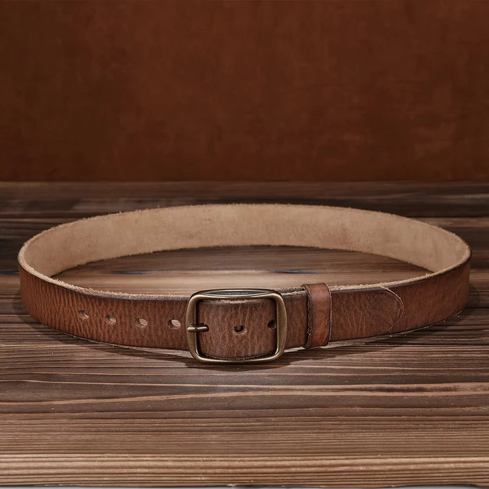 Men's Denim Belt | Western-Style Leather Belt | Casual Vintage Belt | Thick Cowhide Belt with Square Buckle