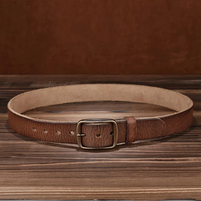 Men's Denim Belt | Western-Style Leather Belt | Casual Vintage Belt | Thick Cowhide Belt with Square Buckle