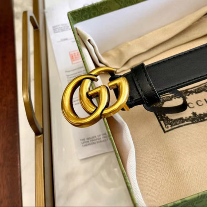 Women's Reversible Leather Belt — Gold Buckle, Width 3.0 cm