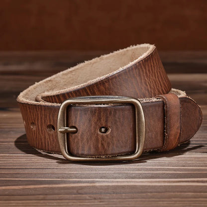 Men's Denim Belt | Western-Style Leather Belt | Casual Vintage Belt | Thick Cowhide Belt with Square Buckle