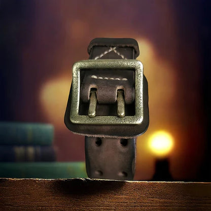 Vintage-style top-grain cowhide men's belt – double-pin brass buckle, double-row buckle design.