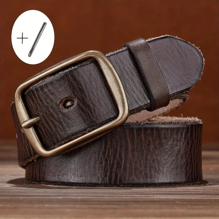 Men's Denim Belt | Western-Style Leather Belt | Casual Vintage Belt | Thick Cowhide Belt with Square Buckle