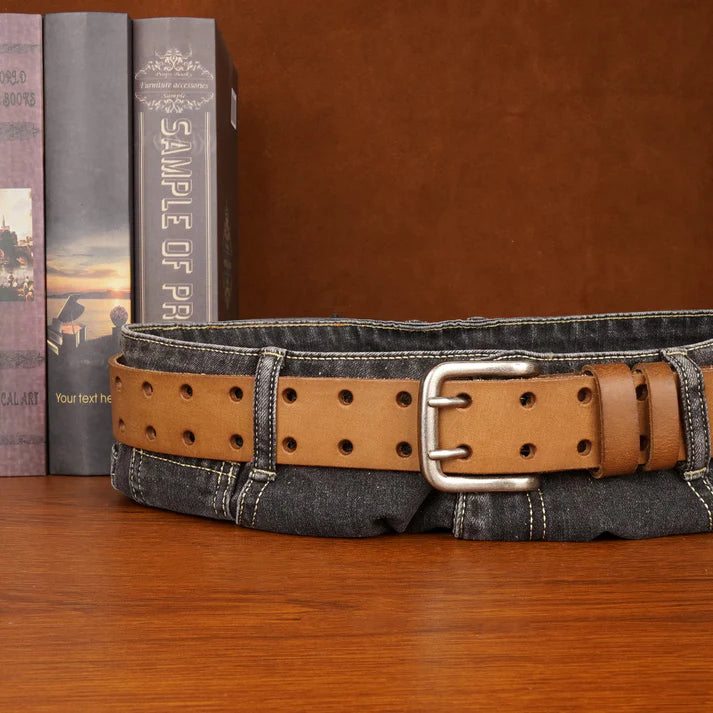 Crafted from full-grain cowhide, featuring a classic brass buckle.