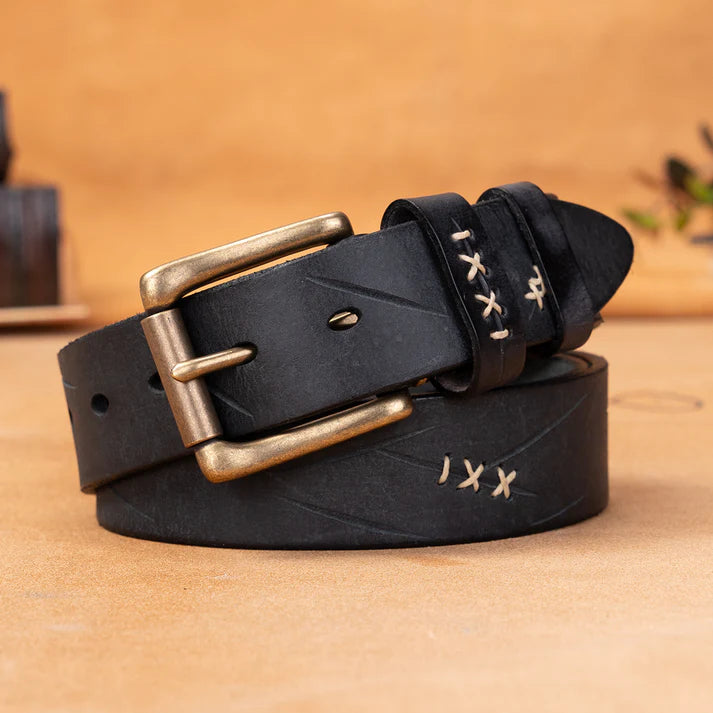 Men's Top-Grain Cowhide Belt with Solid Brass Buckle