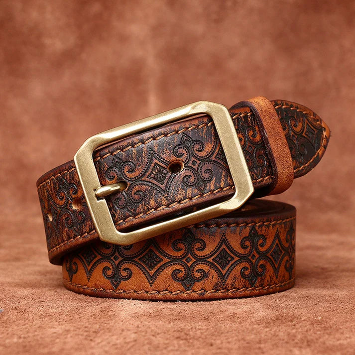 Men's Double-Sided Engraved Belt — Italian Top-Grain Cowhide