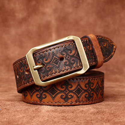 Men's Double-Sided Engraved Belt — Italian Top-Grain Cowhide