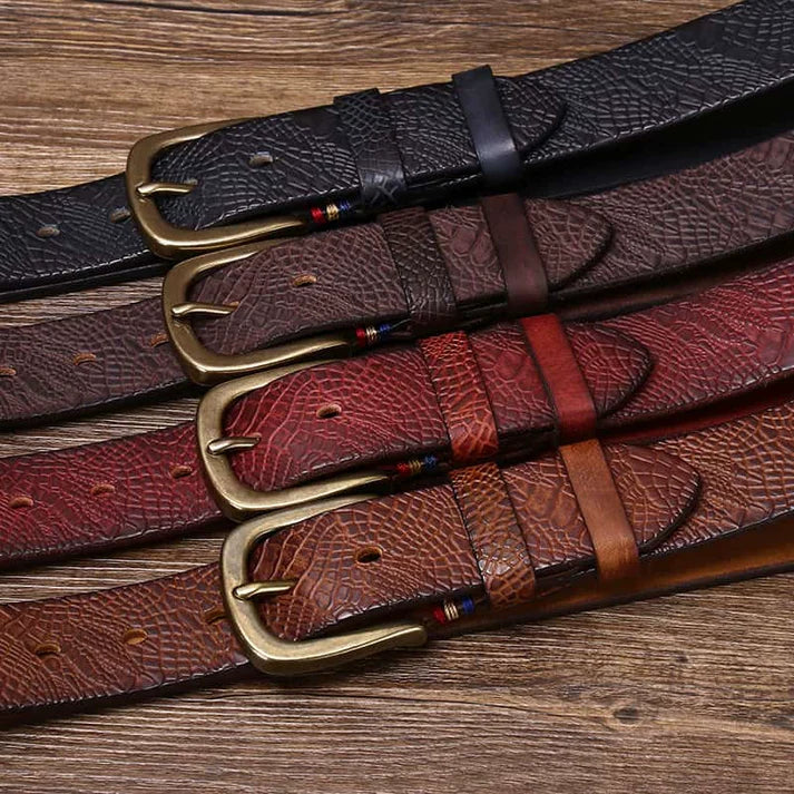 Extra-Thick Top-Grain Genuine Cowhide Belt with Brass Buckle