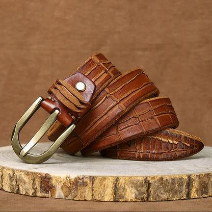 Extra-Thick Top-Grain Cowhide Belt — Genuine Leather with Vintage-Style Pin Buckle