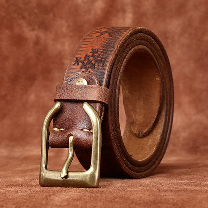 Vintage-Style Extra-Thick Genuine Top-Grain Cowhide Leather Belt