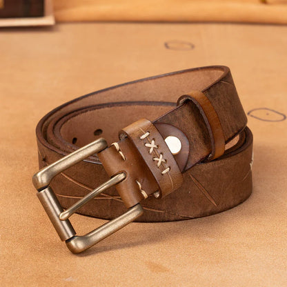 Men's Top-Grain Cowhide Belt with Solid Brass Buckle