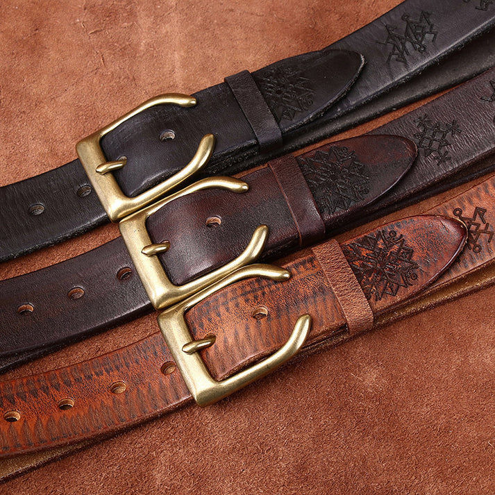 Vintage-Style Extra-Thick Genuine Top-Grain Cowhide Leather Belt