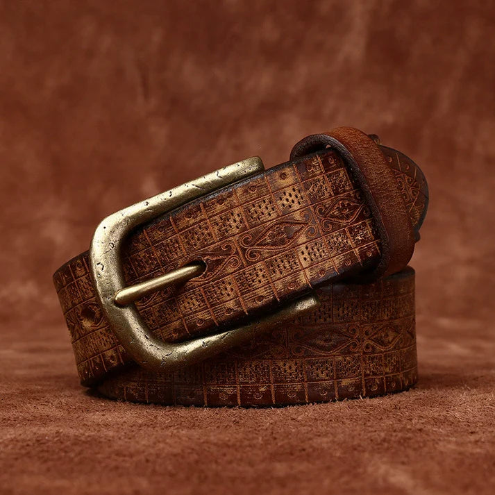 Top-Grain Cowhide Vintage Casual Belt with Brass Buckle