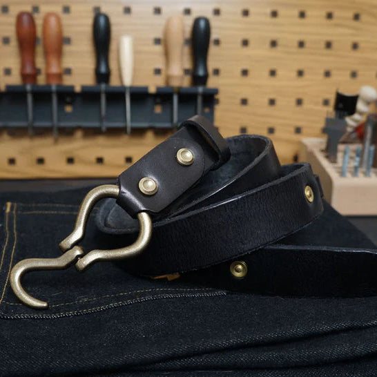 3.4cm Wide Genuine Leather Belt with Solid Copper Buckle