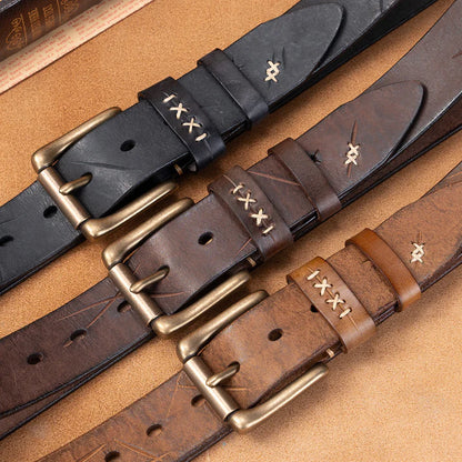 Men's Top-Grain Cowhide Belt with Solid Brass Buckle