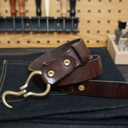 3.4cm Wide Genuine Leather Belt with Solid Copper Buckle