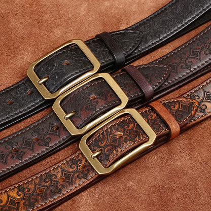 Men's Double-Sided Engraved Belt — Italian Top-Grain Cowhide