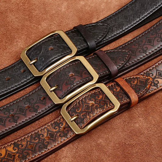 Men's Double-Sided Engraved Belt — Italian Top-Grain Cowhide