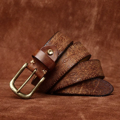Top-Grain Cowhide Vintage Casual Belt with Brass Buckle