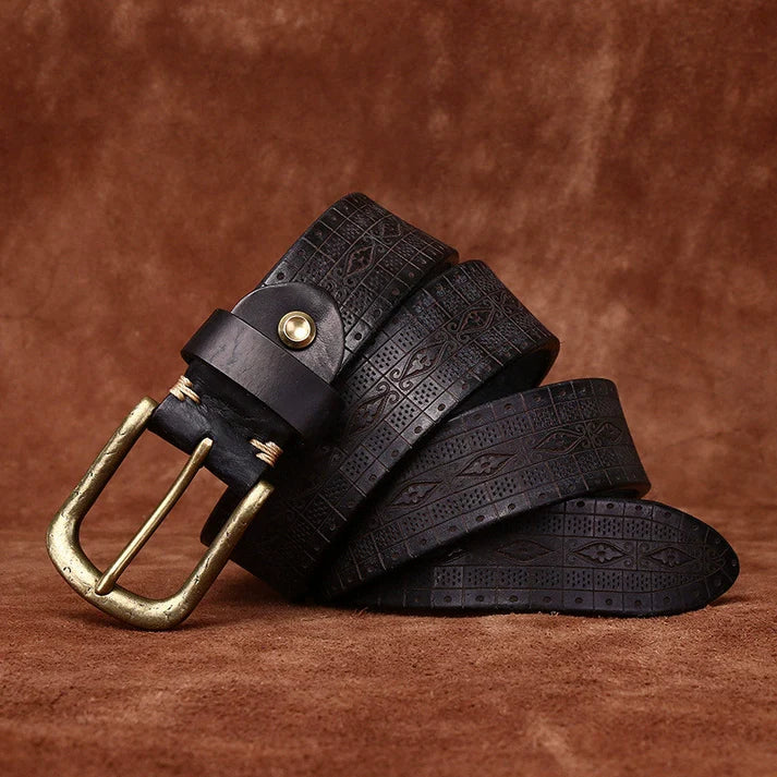 Top-Grain Cowhide Vintage Casual Belt with Brass Buckle