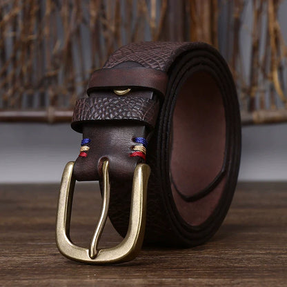 Extra-Thick Top-Grain Genuine Cowhide Belt with Brass Buckle