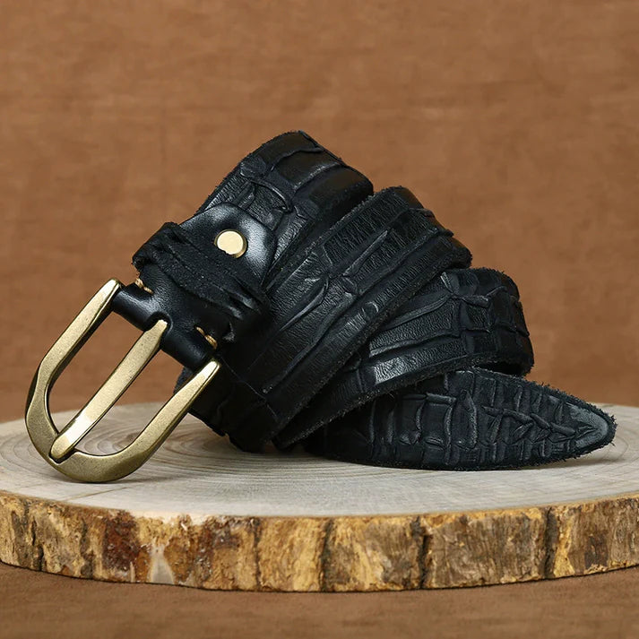 Extra-Thick Top-Grain Cowhide Belt — Genuine Leather with Vintage-Style Pin Buckle