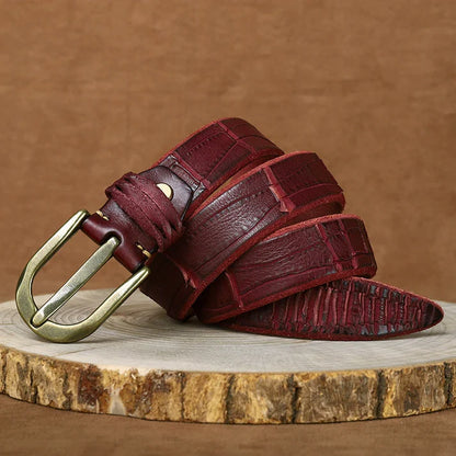 Extra-Thick Top-Grain Cowhide Belt — Genuine Leather with Vintage-Style Pin Buckle