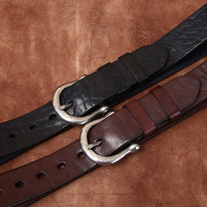 Top-Grain Cowhide — Vintage & Stylish, Horseshoe Buckle, Coarse Texture