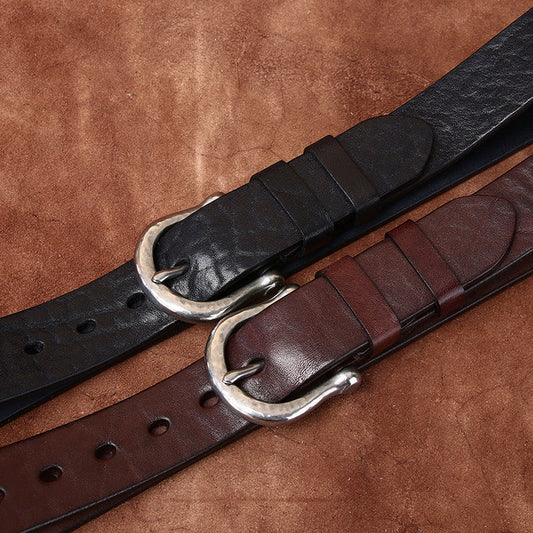 Top-Grain Cowhide — Vintage & Stylish, Horseshoe Buckle, Coarse Texture