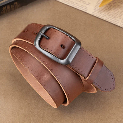 Genuine Leather Pin-Buckle Belt — Vintage Top-Grain Cowhide